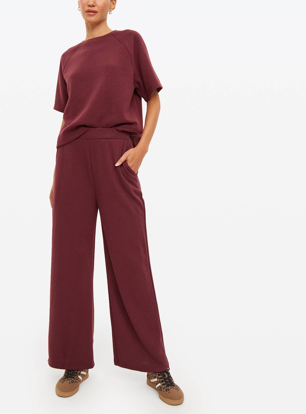 Burgundy Soft Touch Co-ord Wide Leg Jogger L - Image 1